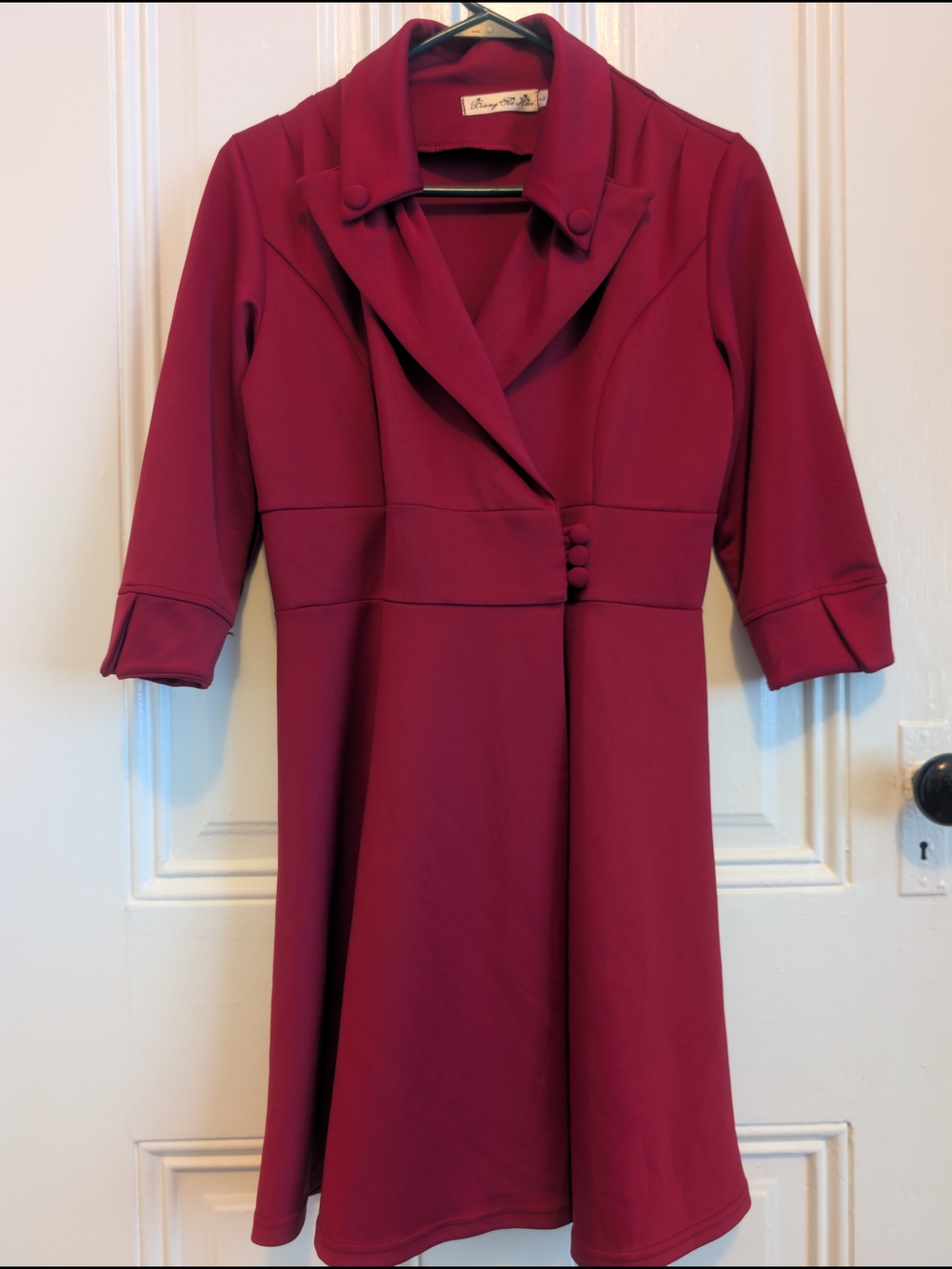 1940s/50s Vintage Inspired Wine Red Long Sleeve Fit & Flare Dress